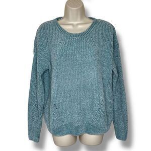 Serpentine Aqua Chenille Sweater Round Neck Long Sleeve Women Medium Oversize